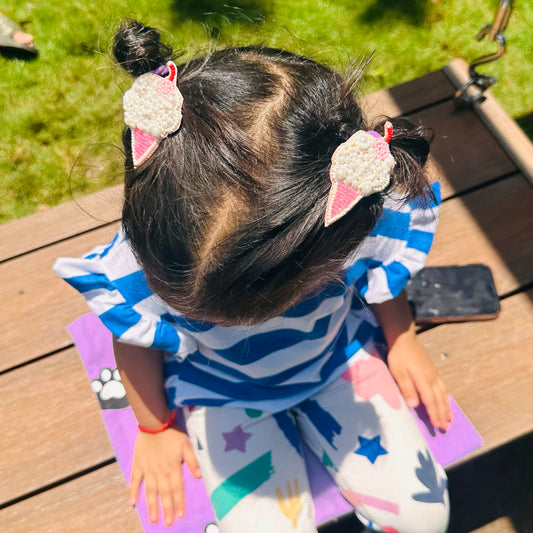 Icecream Embroidered Hair Clips Set - Twisty Locks - Kids and Women Hair Accessories, Fashion Clothing and Jewellery India