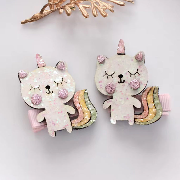 Kitty Unicorn Clips - Set of 2 - Twisty Locks - Kids and Women Hair Accessories, Fashion Clothing and Jewellery India