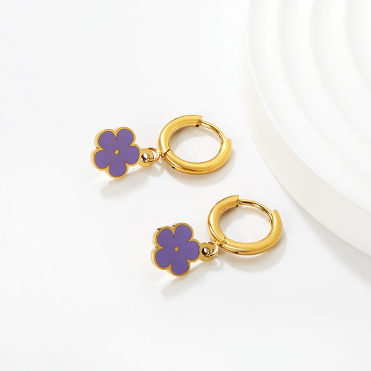 Lavender Flower Hoops 18K Gold Plated Children's Earrings - Twisty Locks - Kids and Women Hair Accessories, Fashion Clothing and Jewellery India