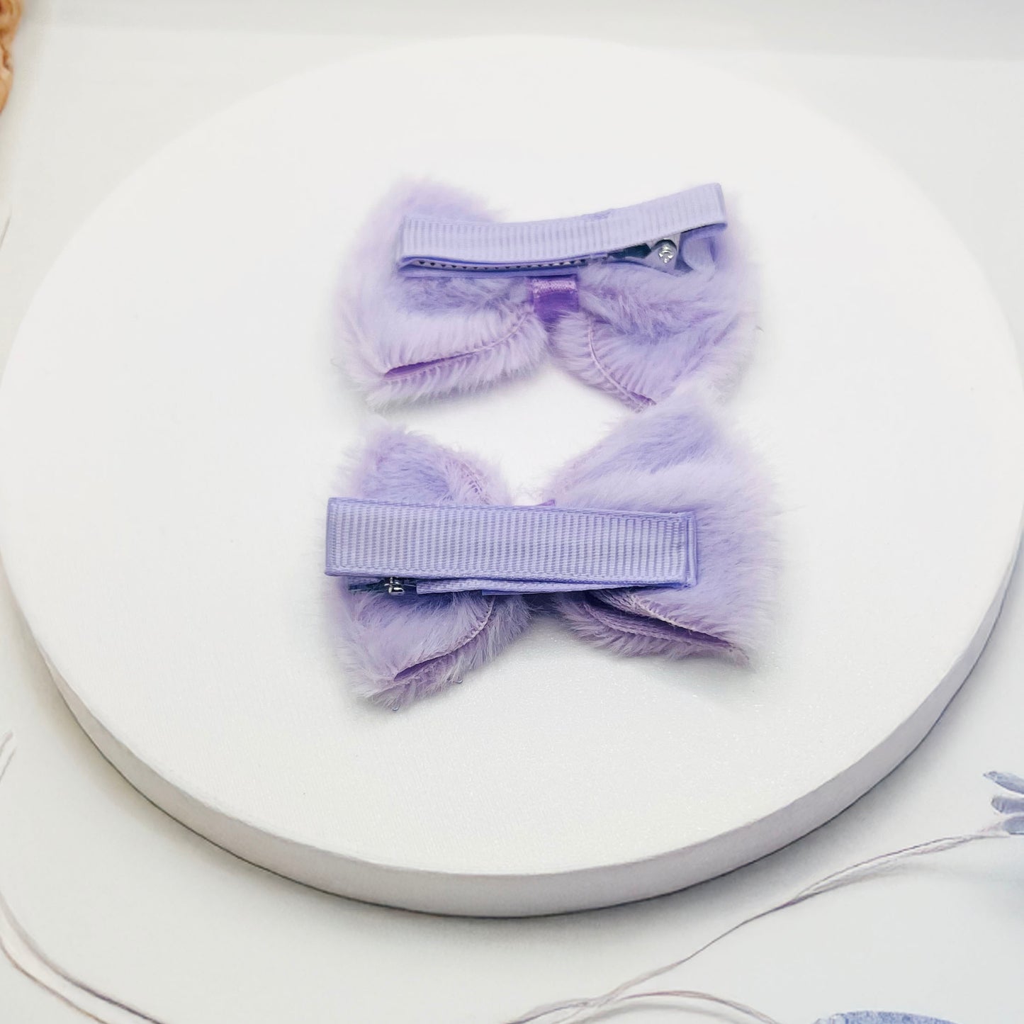 Lavender Furry Bow Clips - Set of 2 - Twisty Locks - Kids and Women Hair Accessories, Fashion Clothing and Jewellery India