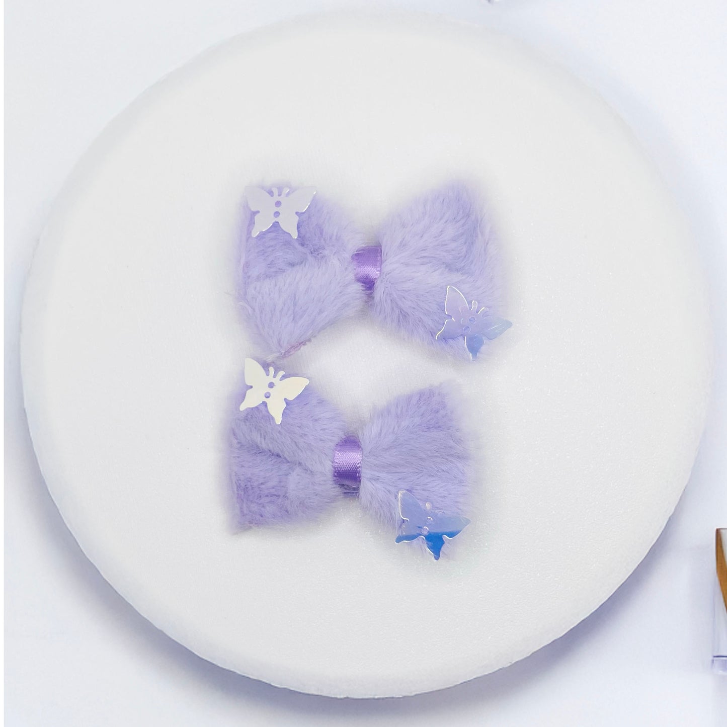 Lavender Furry Bow Clips - Set of 2 - Twisty Locks - Kids and Women Hair Accessories, Fashion Clothing and Jewellery India