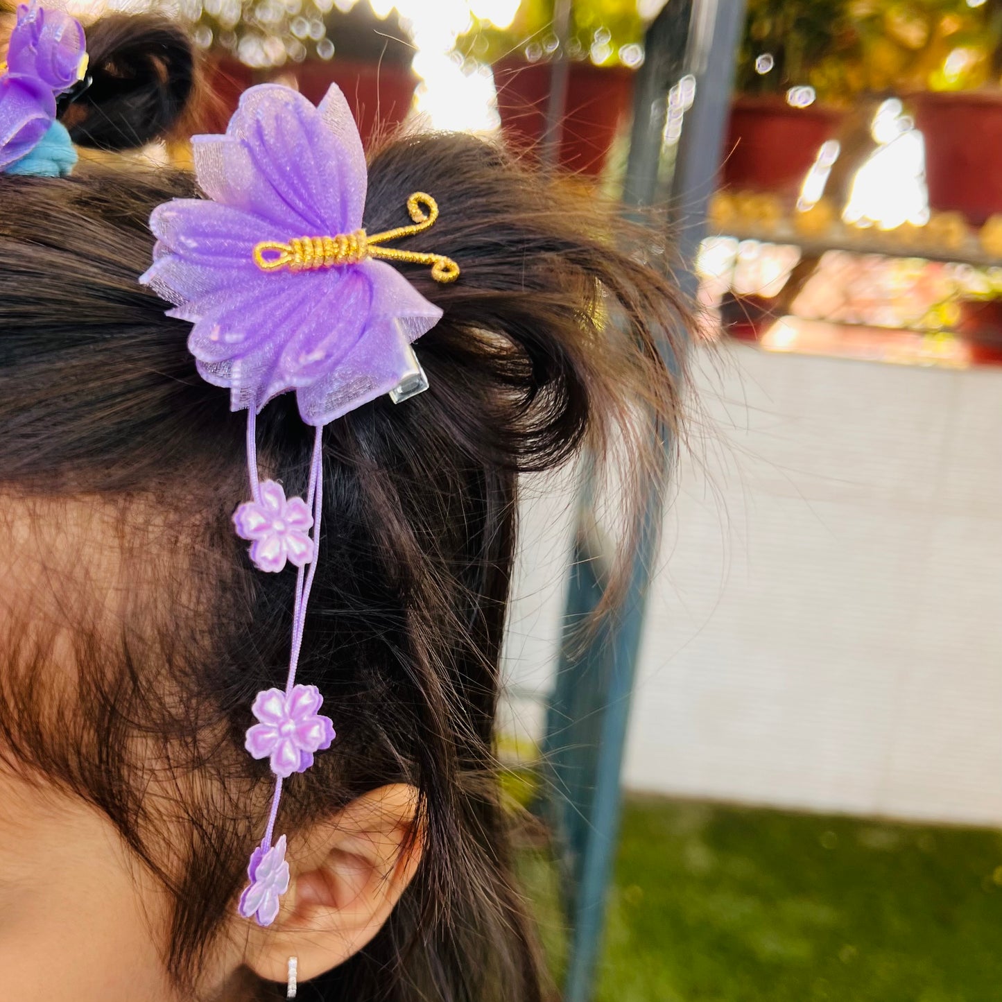 Lavender Organza Butterfly Clips with Floral Tail - Set of 2 - Twisty Locks - Kids and Women Hair Accessories, Fashion Clothing and Jewellery India