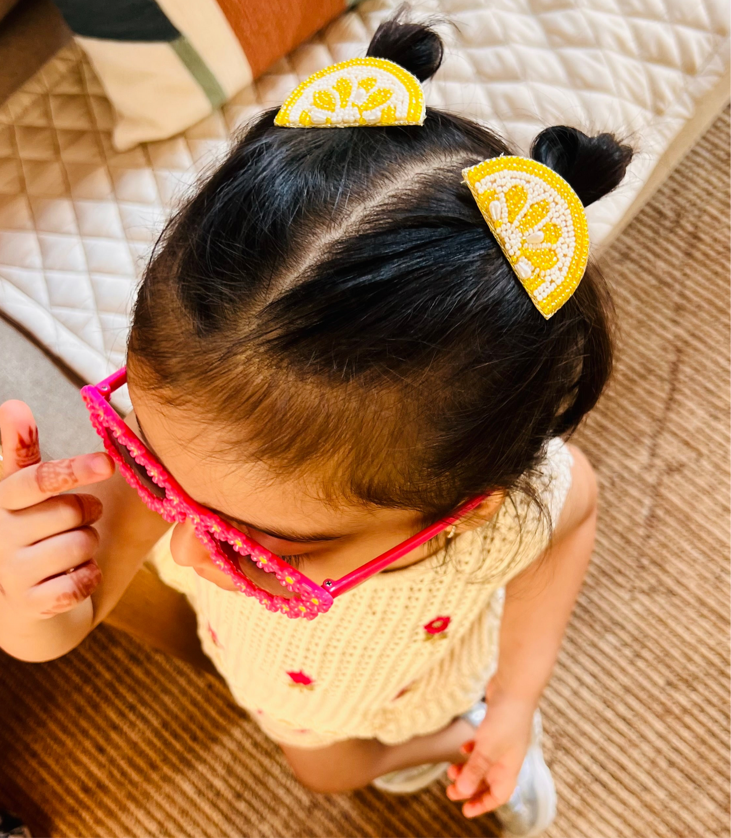 Lemon Embroidered Hair Clips Set - Twisty Locks - Kids and Women Hair Accessories, Fashion Clothing and Jewellery India