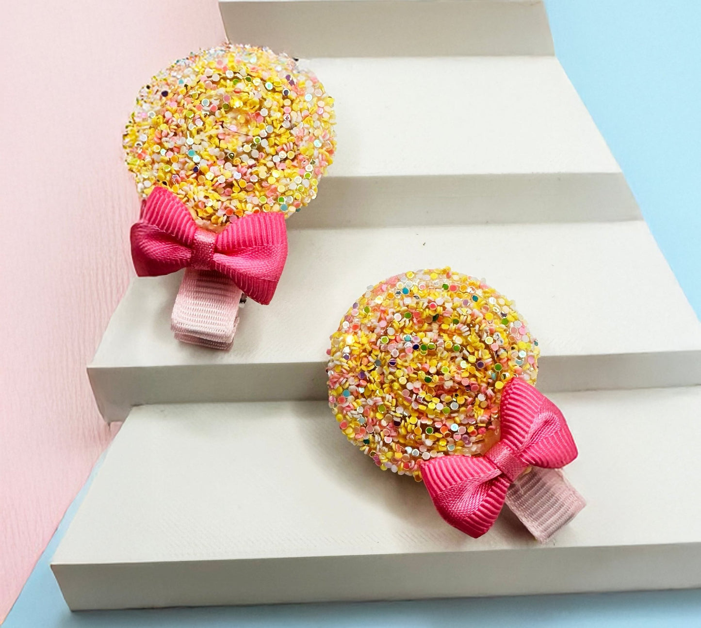 Lollipop Clip - Pink & Yellow Set of 2 - Twisty Locks - Kids and Women Hair Accessories, Fashion Clothing and Jewellery India