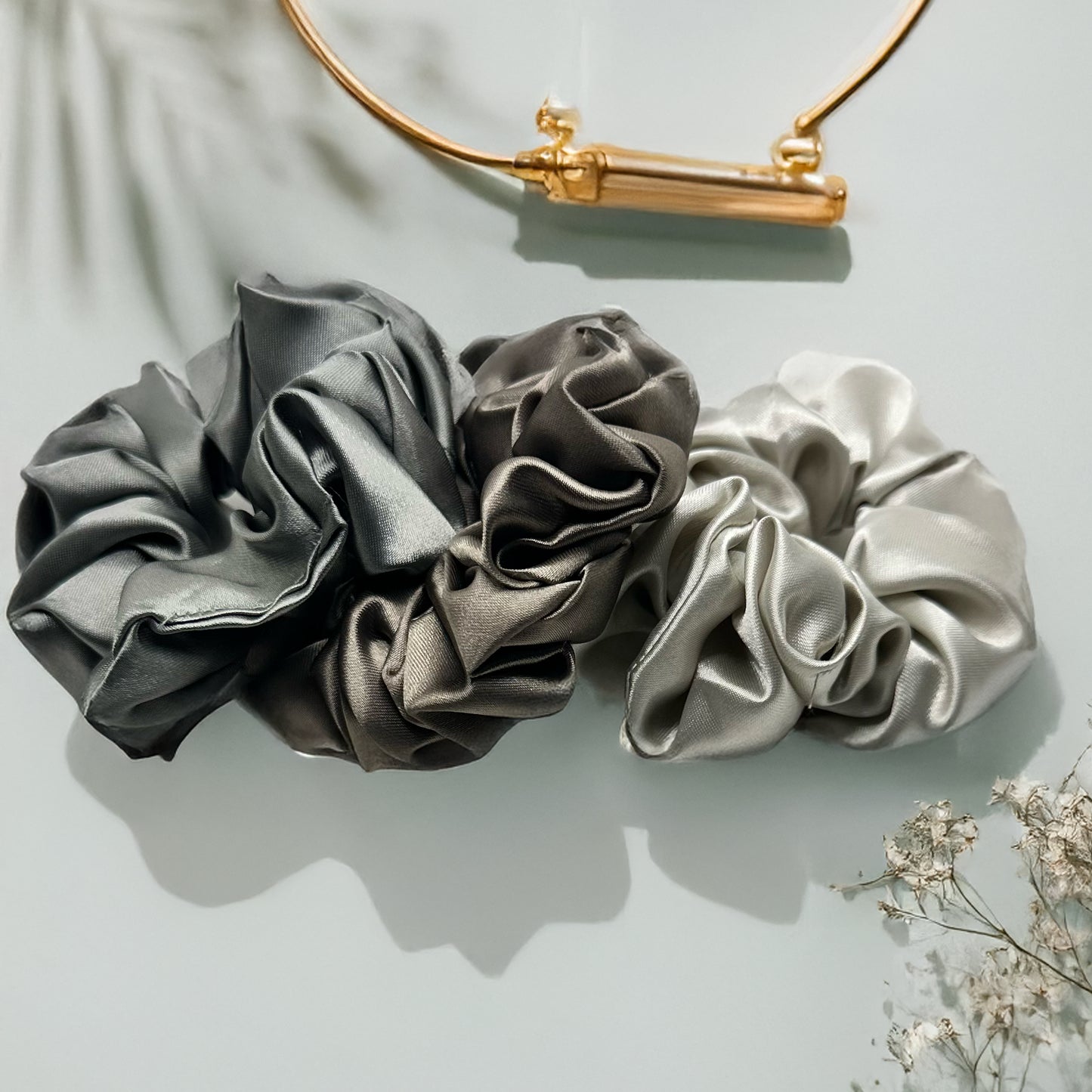 Luxury Silk Satin Scrunchies - Neutral - Set of 3 - Twisty Locks - Kids Hair Accessories India