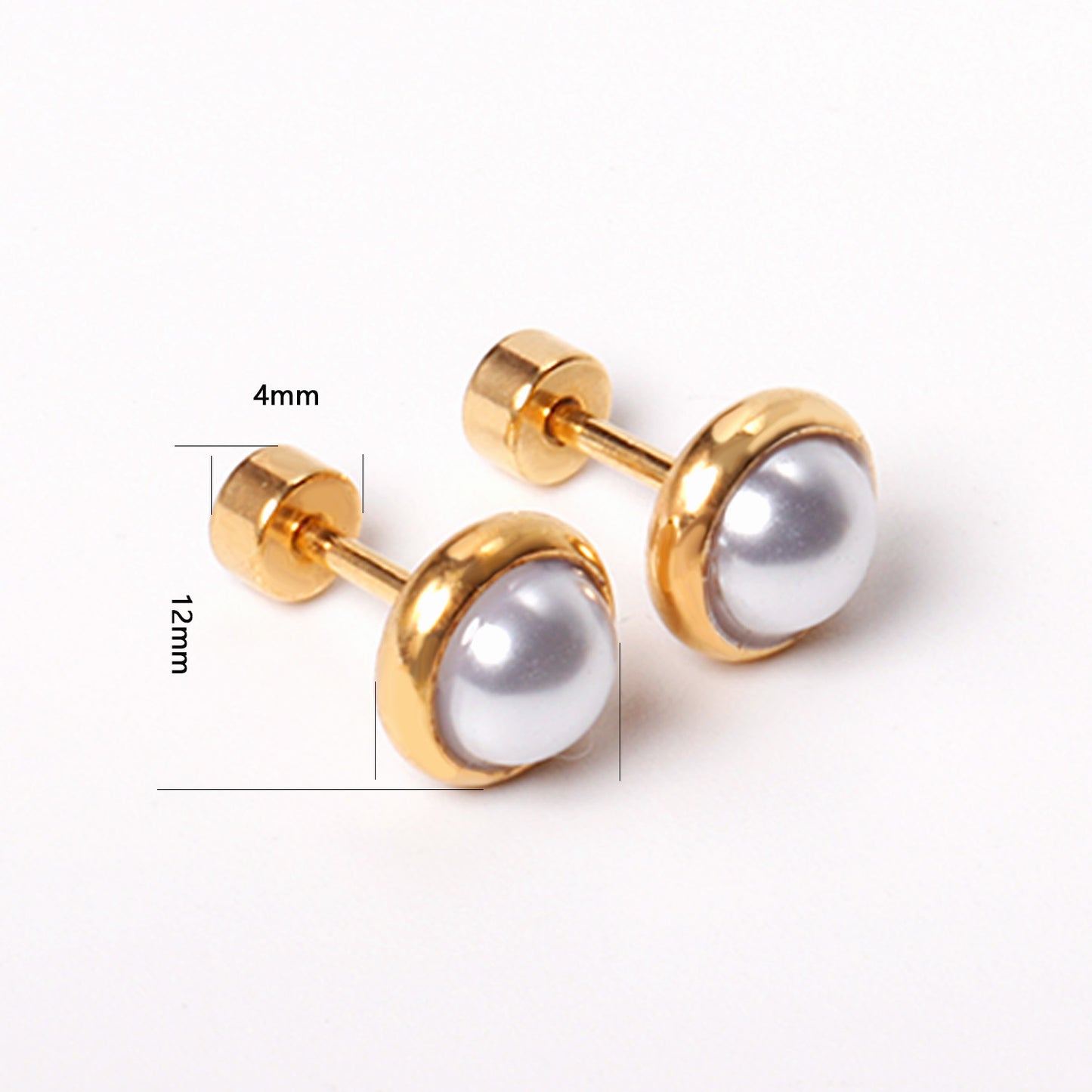 Elegant Pearl Stud gold earrings flat lay – 18K gold plated by Twisty Locks