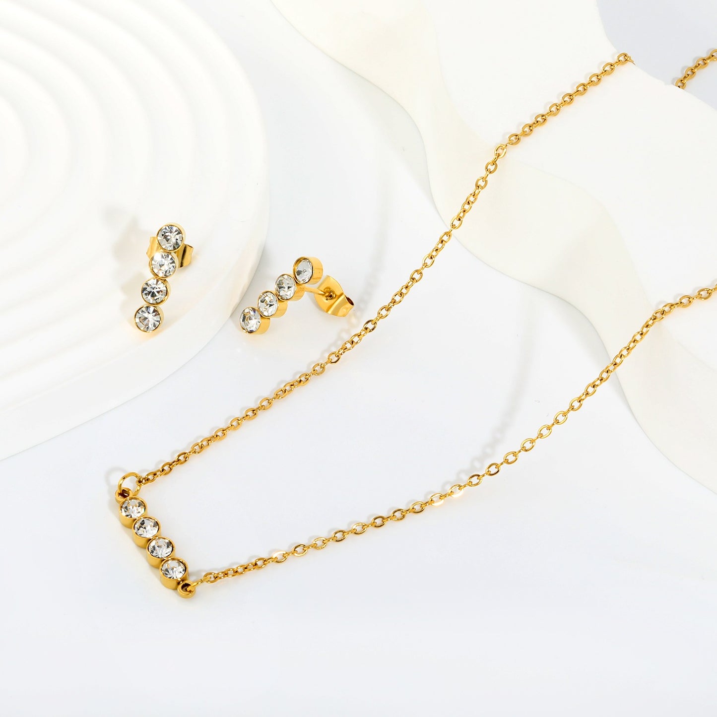 Crystal Bar 18K Gold-Plated Jewellery Set (3 Pcs)