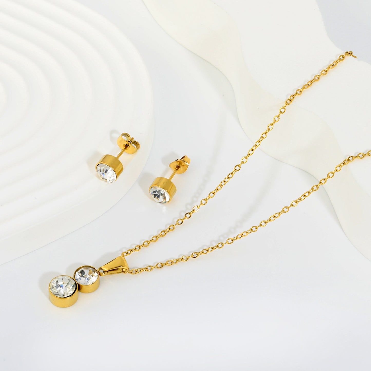 Twin CZ Drop 3-piece set on model – women's jewellery by Twisty Locks