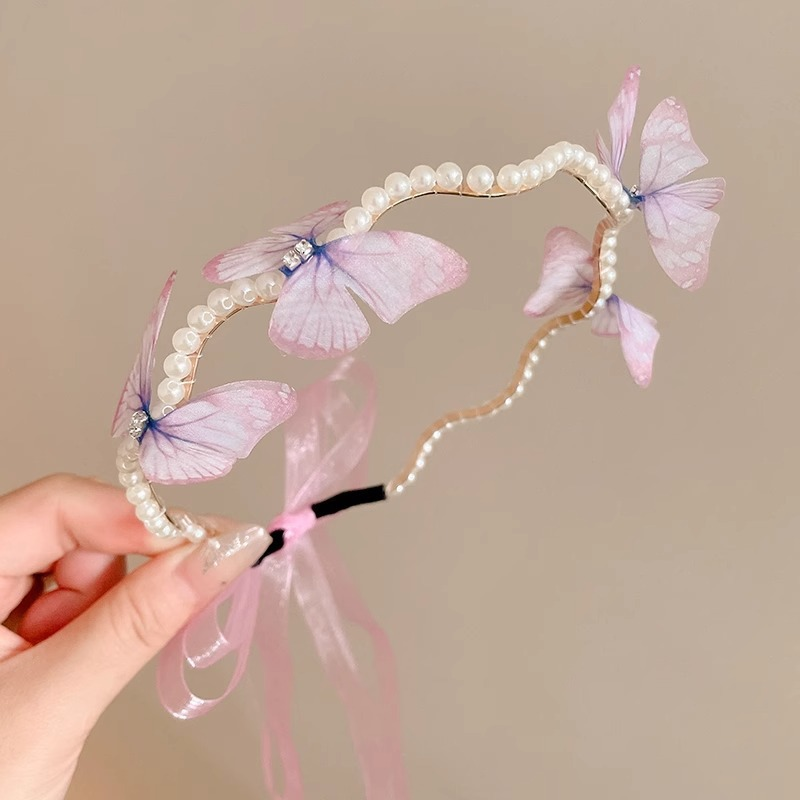 Pearl and Organza Butterfly Hairband flat lay – kids birthday hair accessories by Twisty Locks