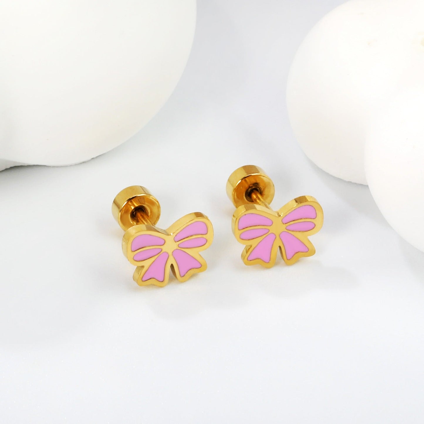 Pink Bow 18K Gold Plated Children's Earrings - Twisty Locks - Kids and Women Hair Accessories, Fashion Clothing and Jewellery India