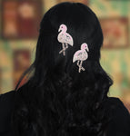 Pink Flamingo Embroidered Hair Clips Set