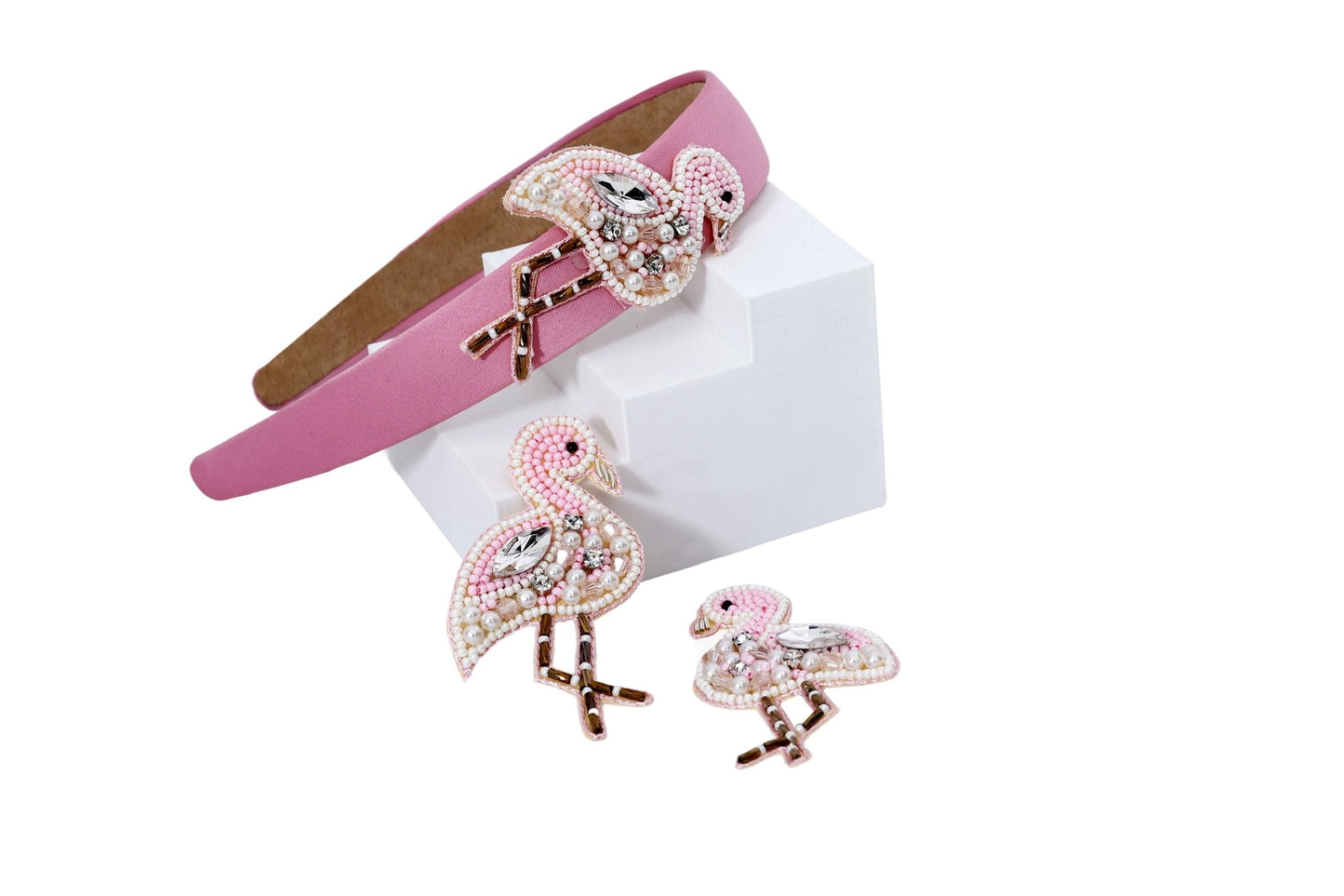 Pink Flamingo Embroidered Hair Clips Set - Twisty Locks - Kids and Women Hair Accessories, Fashion Clothing and Jewellery India
