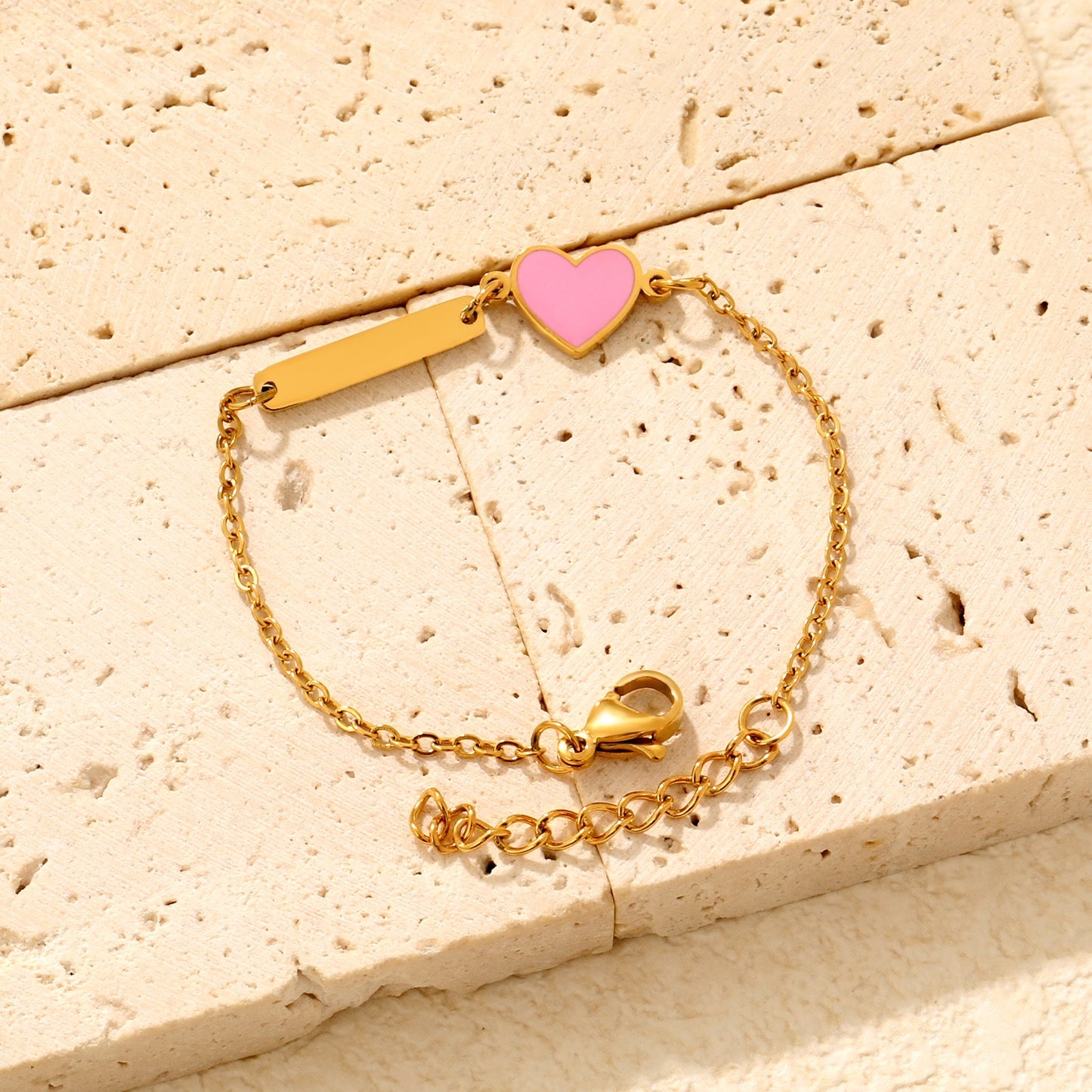Pink Heart Customised 18K Gold Plated Children's Bracelet | Custom Engraving - Twisty Locks - Kids and Women Hair Accessories, Fashion Clothing and Jewellery India