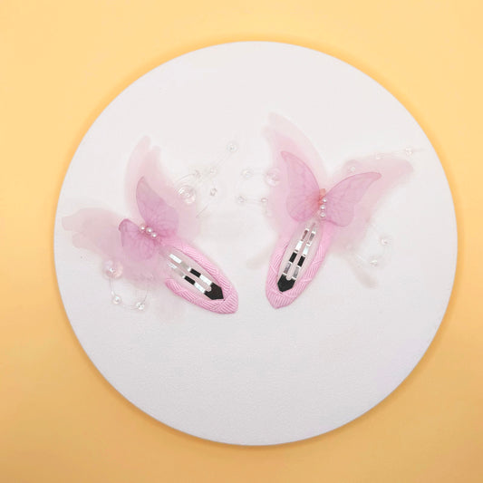 Pink Organza Butterfly Tic Tac Clips - Twisty Locks - Kids and Women Hair Accessories, Fashion Clothing and Jewellery India