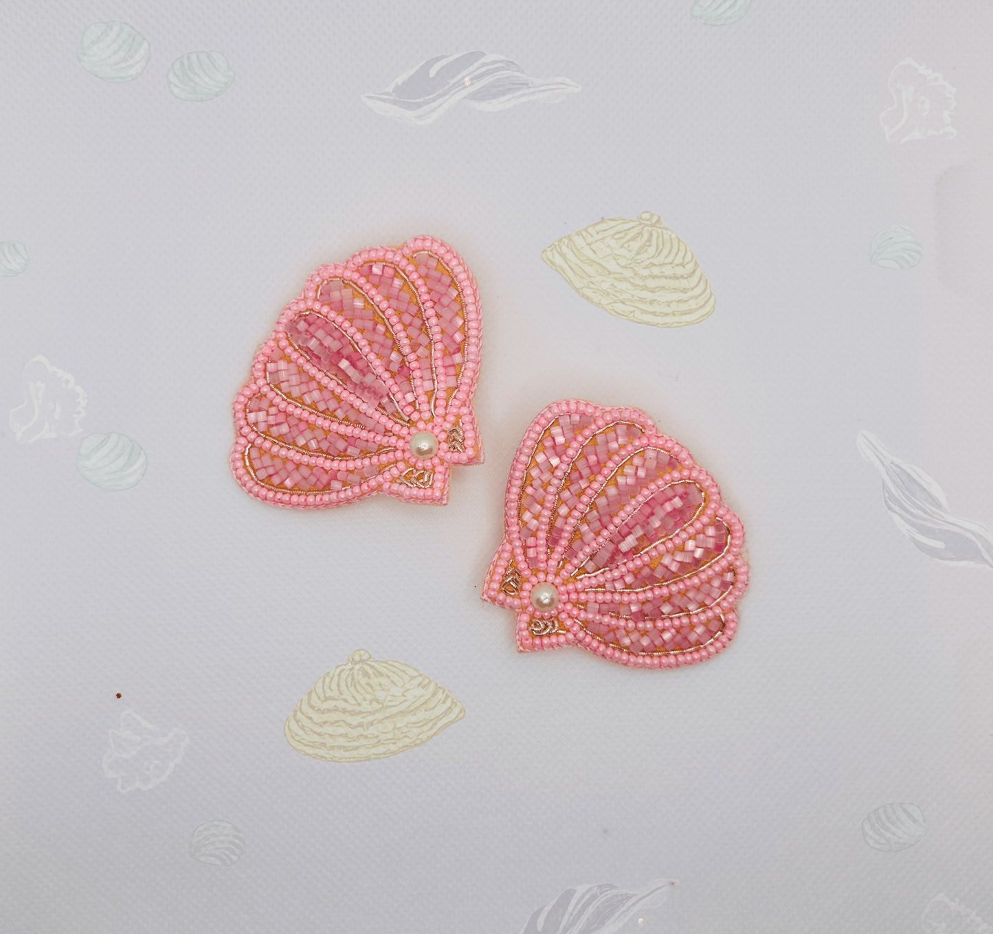 Pink Seashell Embroidered Hair Clips Set - Twisty Locks - Kids and Women Hair Accessories, Fashion Clothing and Jewellery India
