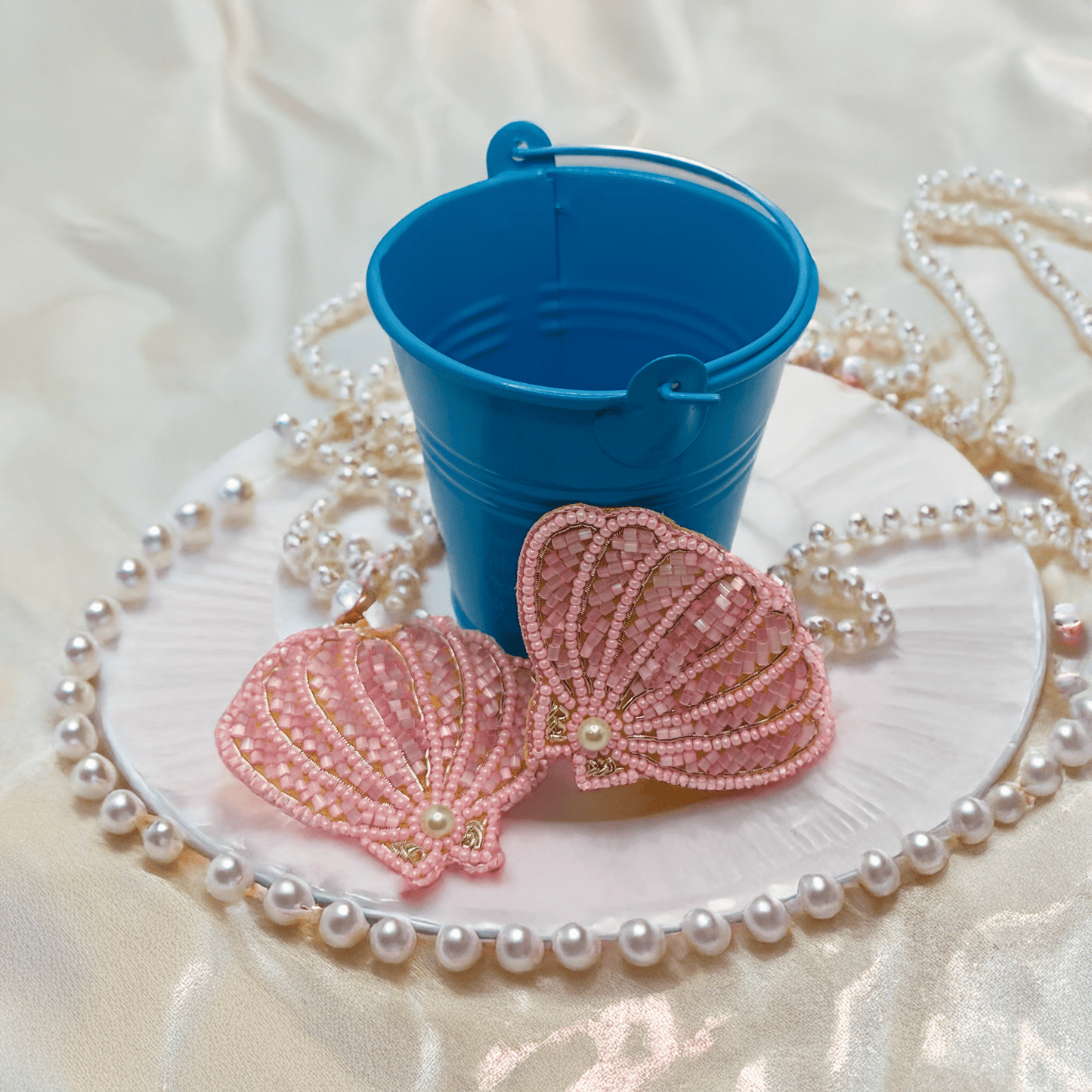 Pink Seashell Embroidered Hair Clips Set - Twisty Locks - Kids and Women Hair Accessories, Fashion Clothing and Jewellery India