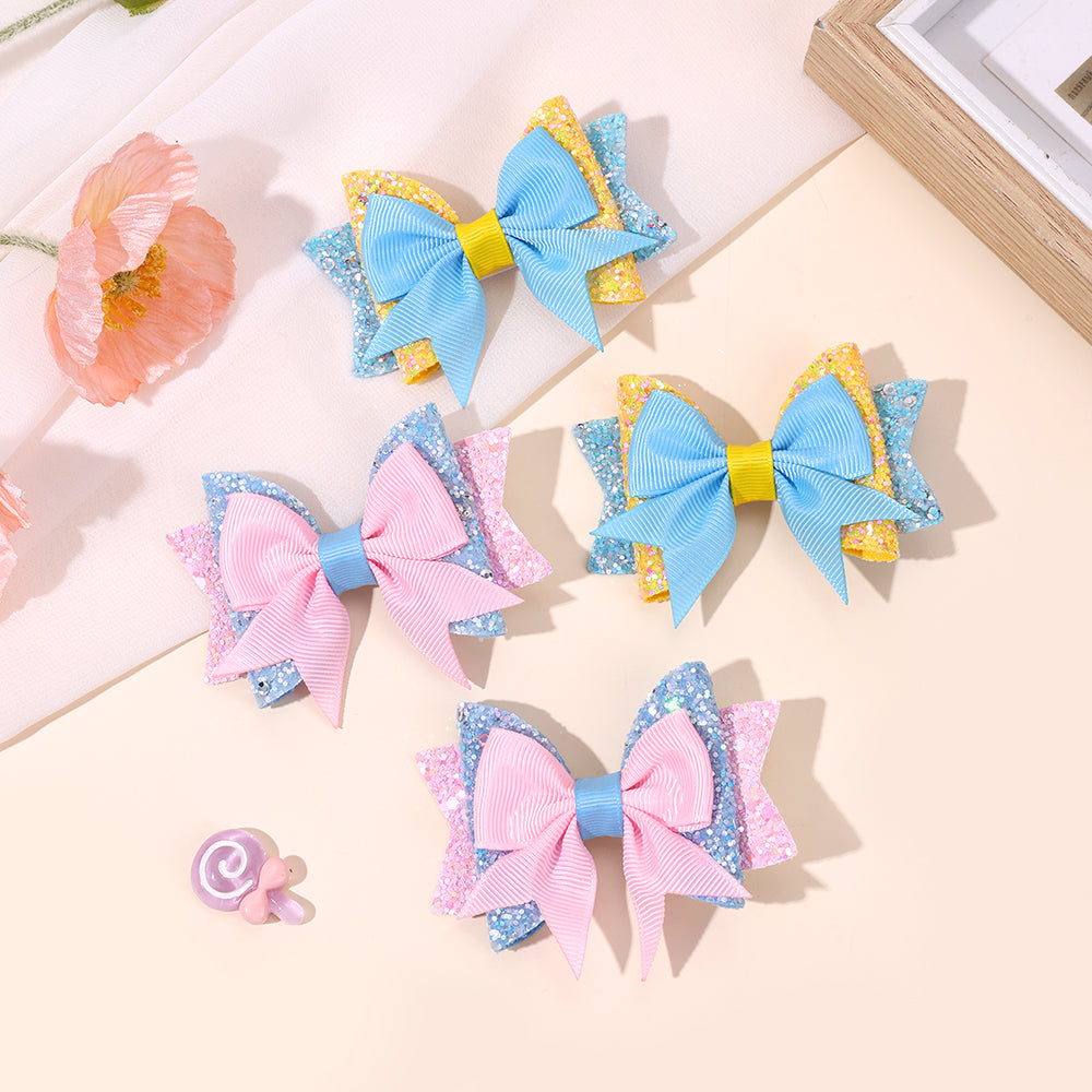 Pink and Blue Sparkly Bows - Set of 4 - Twisty Locks - Kids and Women Hair Accessories, Fashion Clothing and Jewellery India