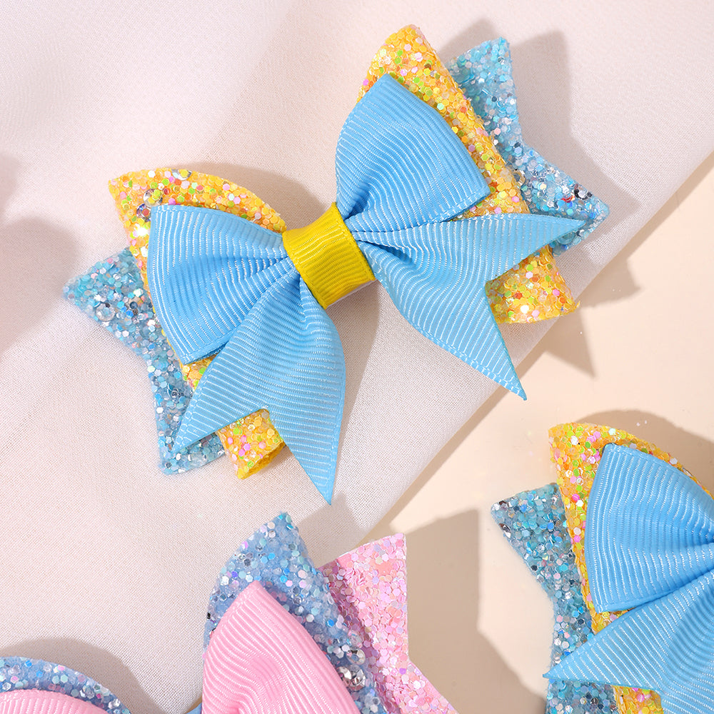Pink and Blue Sparkly Bows - Set of 4 - Twisty Locks - Kids and Women Hair Accessories, Fashion Clothing and Jewellery India