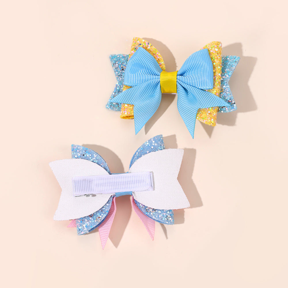 Pink and Blue Sparkly Bows - Set of 4 - Twisty Locks - Kids and Women Hair Accessories, Fashion Clothing and Jewellery India