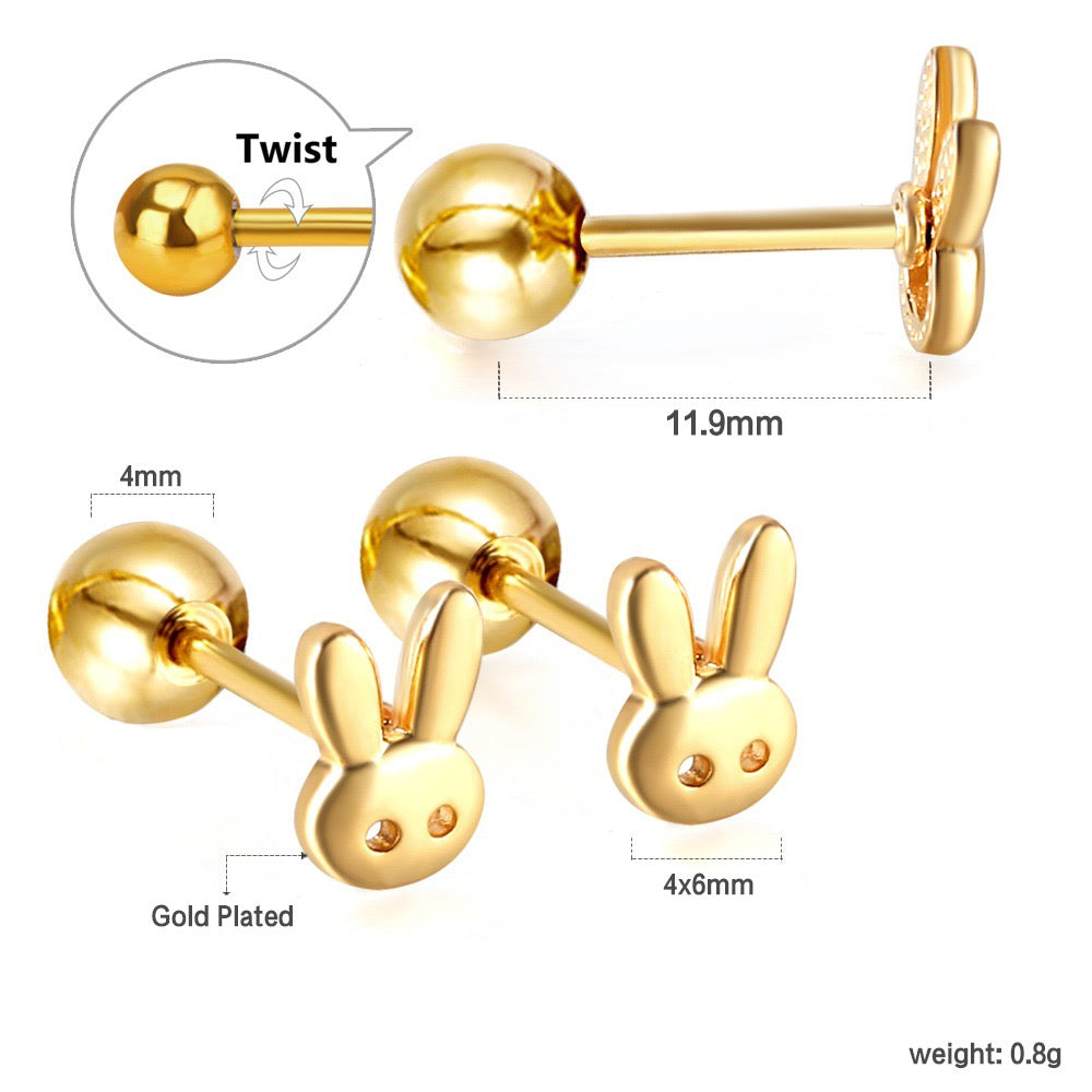 Rabbits gold earrings packaging – gift-ready children's earrings by Twisty Locks