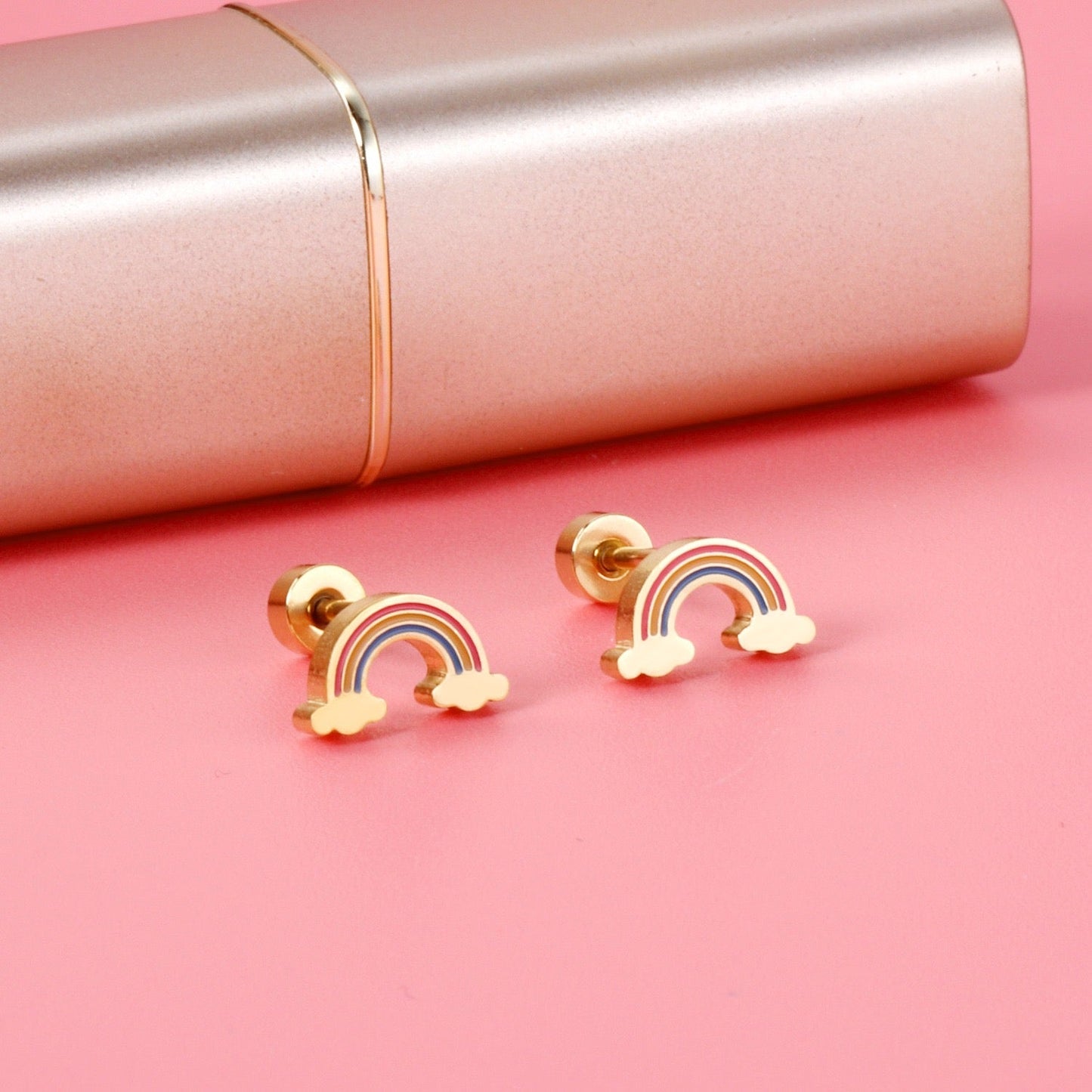 Rainbow Cloud 18K Gold Plated Children's Earrings - Twisty Locks - Kids and Women Hair Accessories, Fashion Clothing and Jewellery India