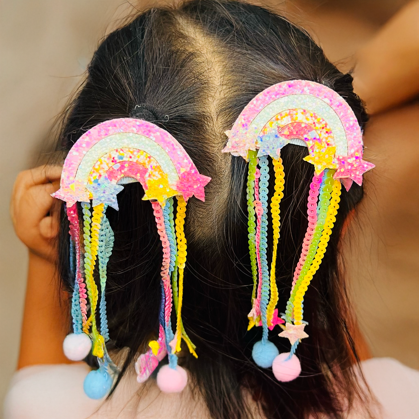 Rainbow Sequin Tail Clips- Set of 2 - Twisty Locks - Kids and Women Hair Accessories, Fashion Clothing and Jewellery India