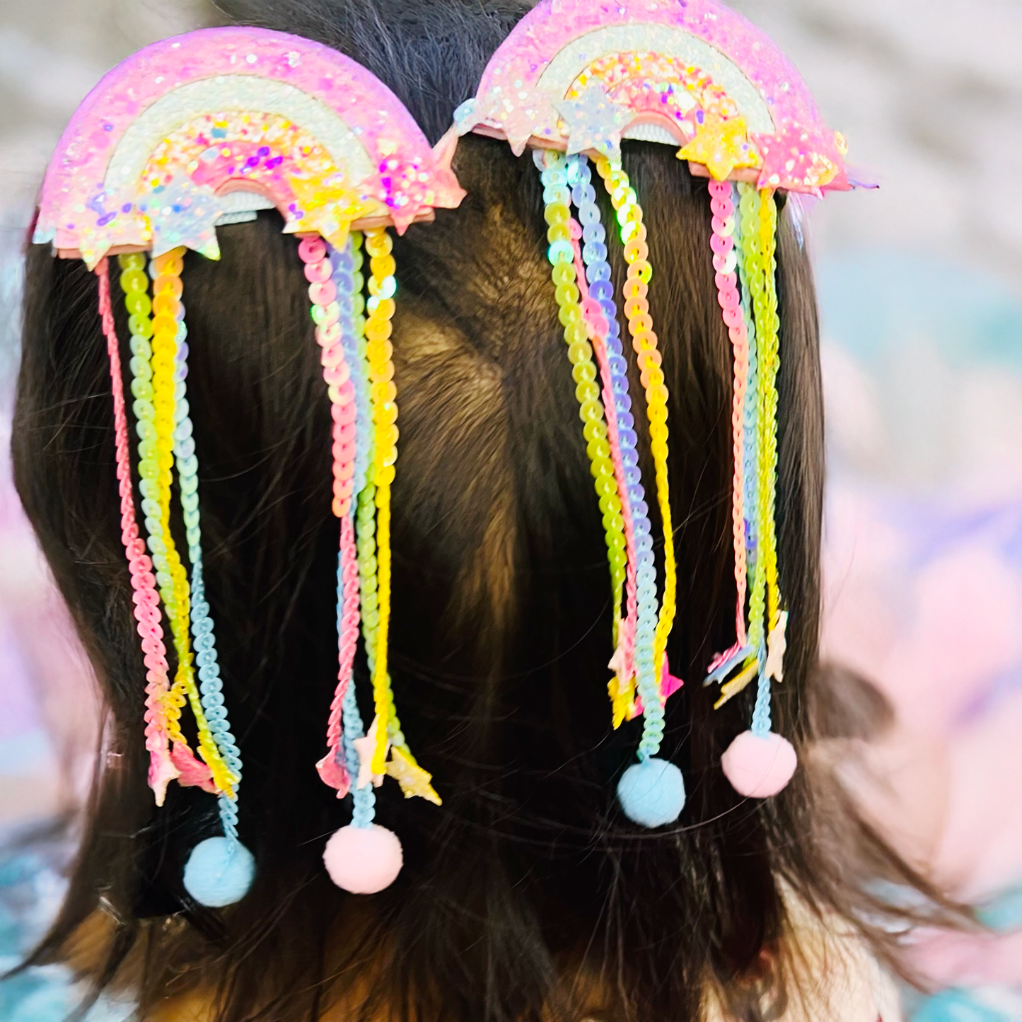 Rainbow Sequin Tail Clips- Set of 2 - Twisty Locks - Kids and Women Hair Accessories, Fashion Clothing and Jewellery India