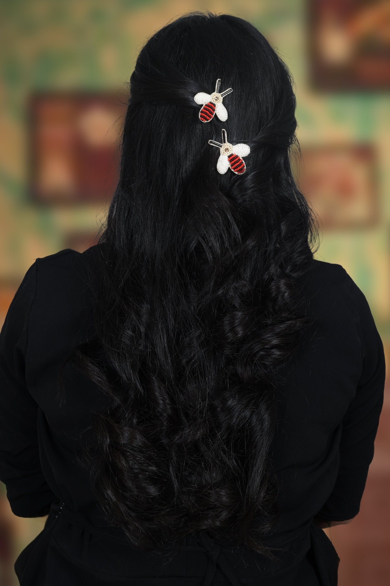Red Bee Embroidered Hair Clips Set - Twisty Locks - Kids and Women Hair Accessories, Fashion Clothing and Jewellery India