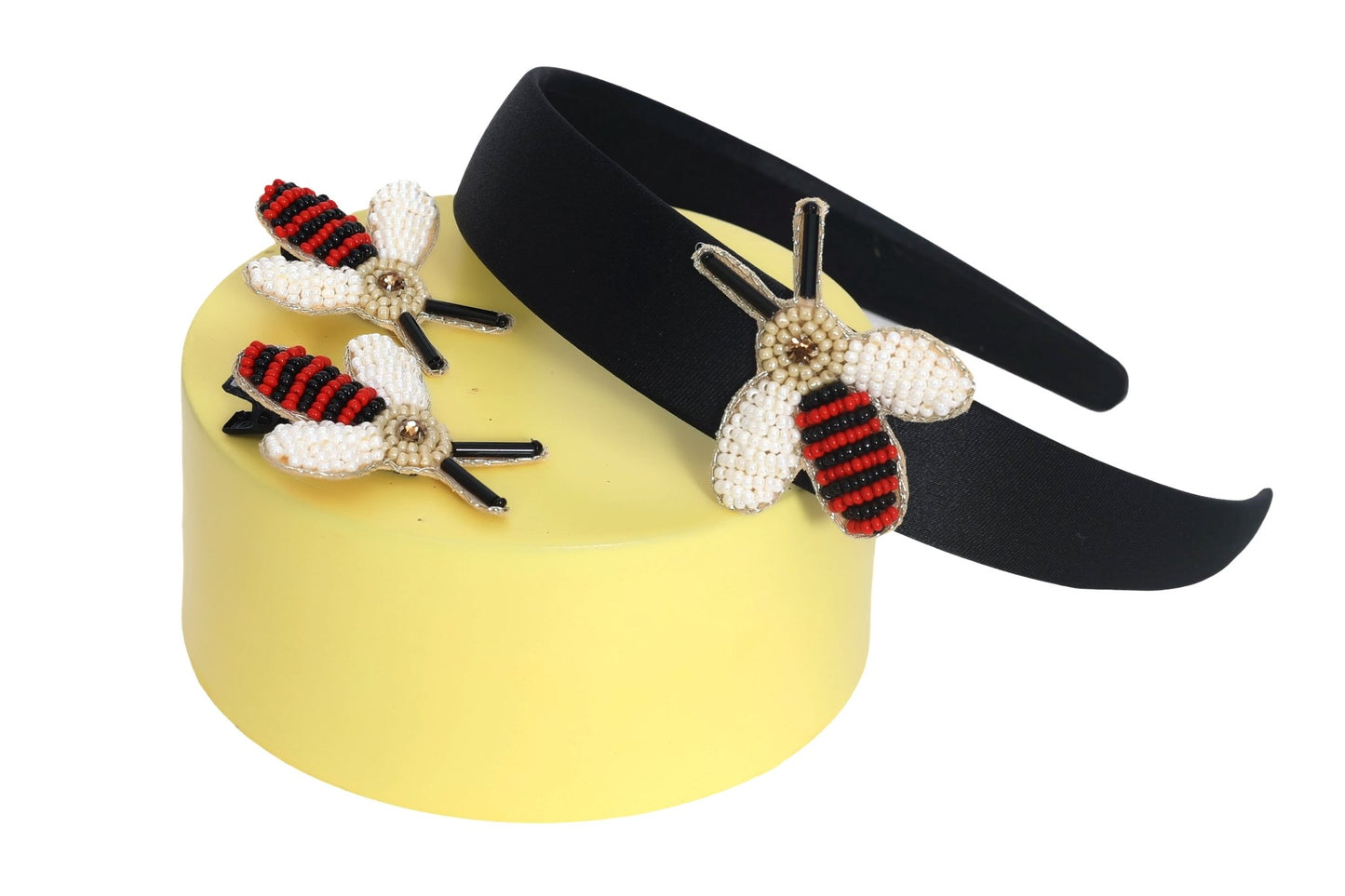 Red Bee Embroidered Hair Clips Set - Twisty Locks - Kids and Women Hair Accessories, Fashion Clothing and Jewellery India