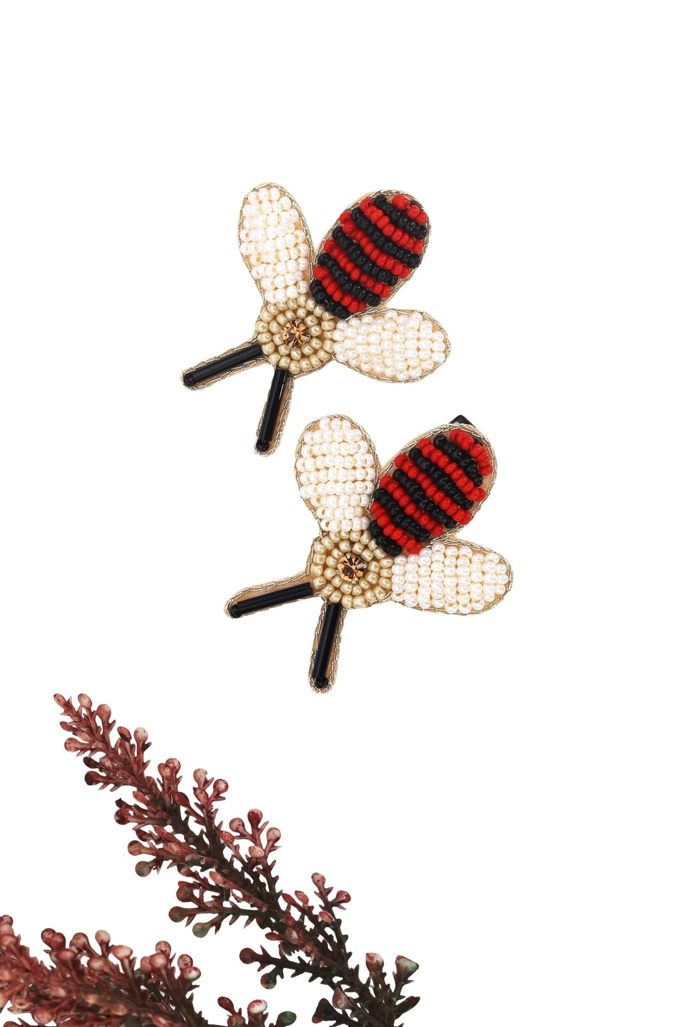 Red Bee Embroidered Hair Clips Set - Twisty Locks - Kids and Women Hair Accessories, Fashion Clothing and Jewellery India