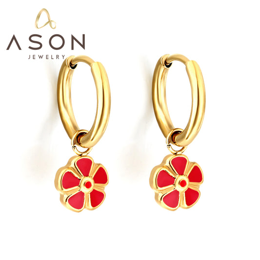 Red Flower Hoops 18K Gold Plated Children's Earrings - Twisty Locks - Kids and Women Hair Accessories, Fashion Clothing and Jewellery India