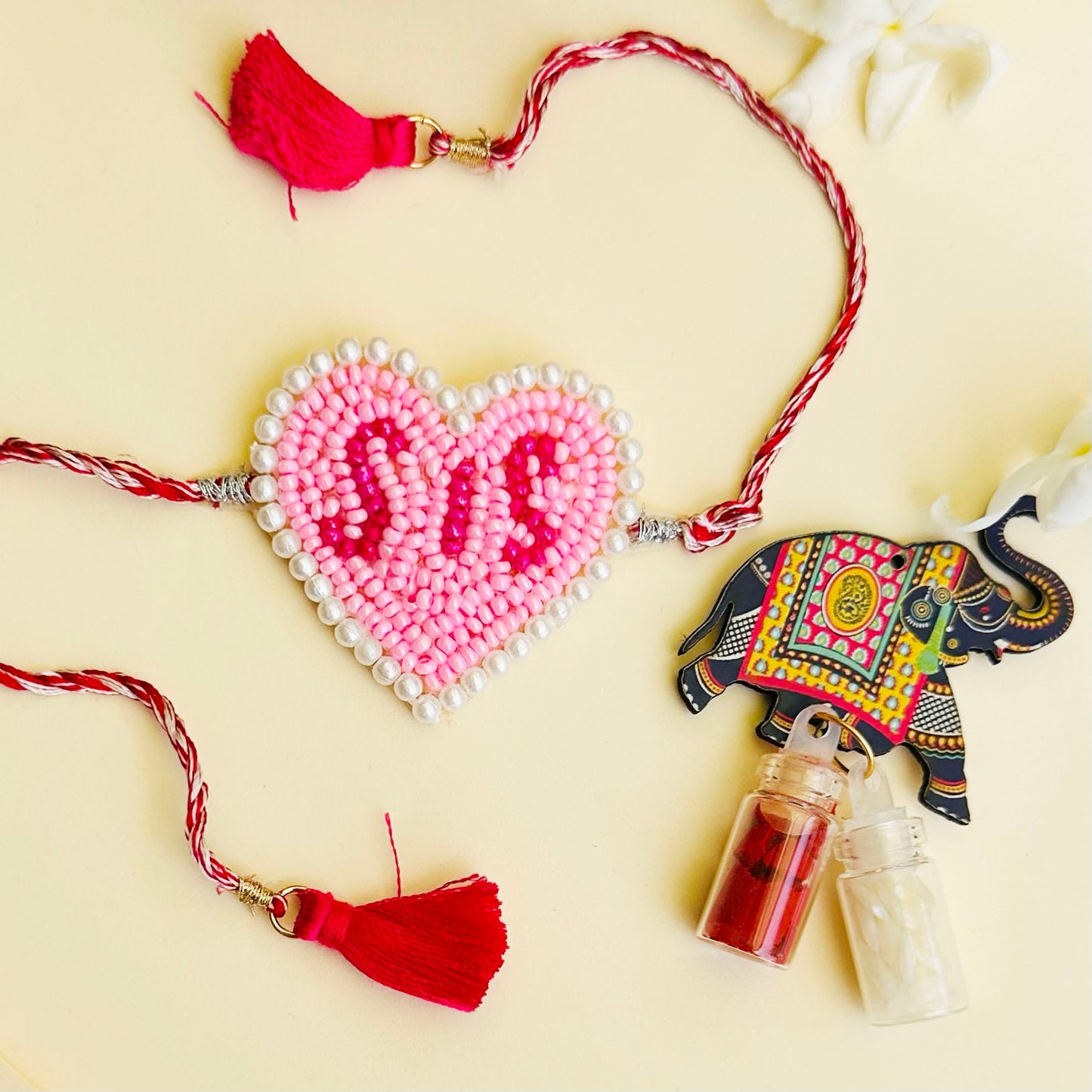 Sis Embroidered Rakhi Combo with Roli & Chawal - Pink - Twisty Locks - Kids Hair Accessories India