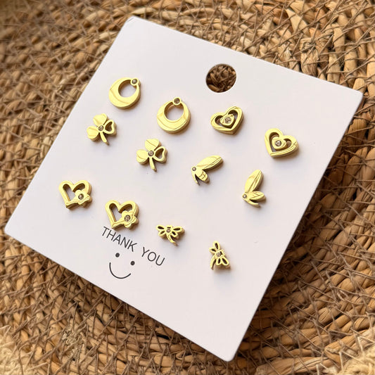 Sparkle 18K Gold Plated Children's Earrings Set of 6 - Twisty Locks - Kids and Women Hair Accessories, Fashion Clothing and Jewellery India