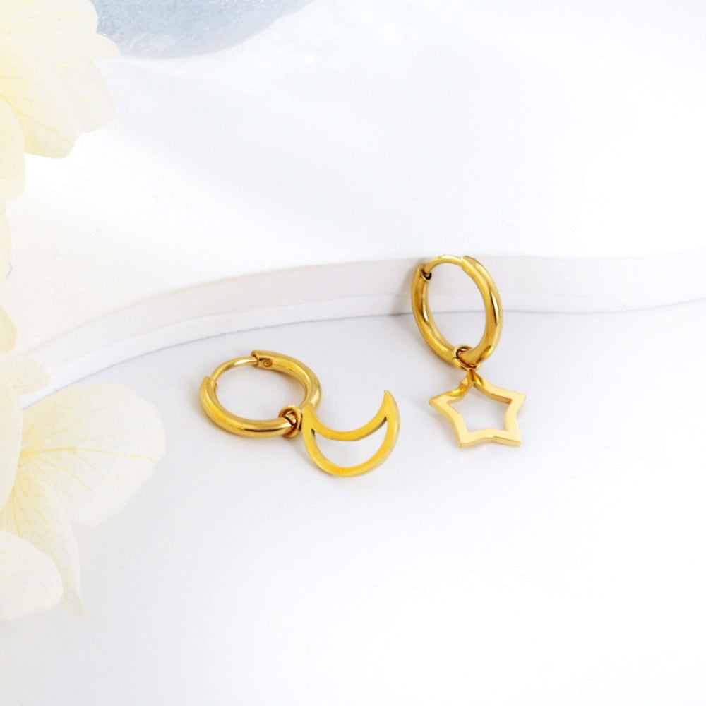 Star & Moon Hoops 18K Gold Plated Children's Earrings - Twisty Locks - Kids and Women Hair Accessories, Fashion Clothing and Jewellery India