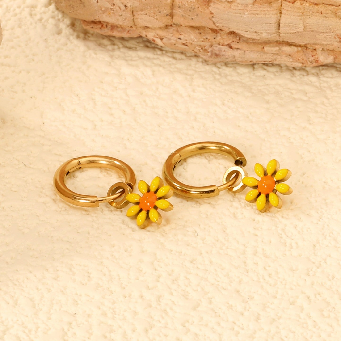 Sunflower Hoops gold earrings packaging – gift-ready kids jewellery by Twisty Locks