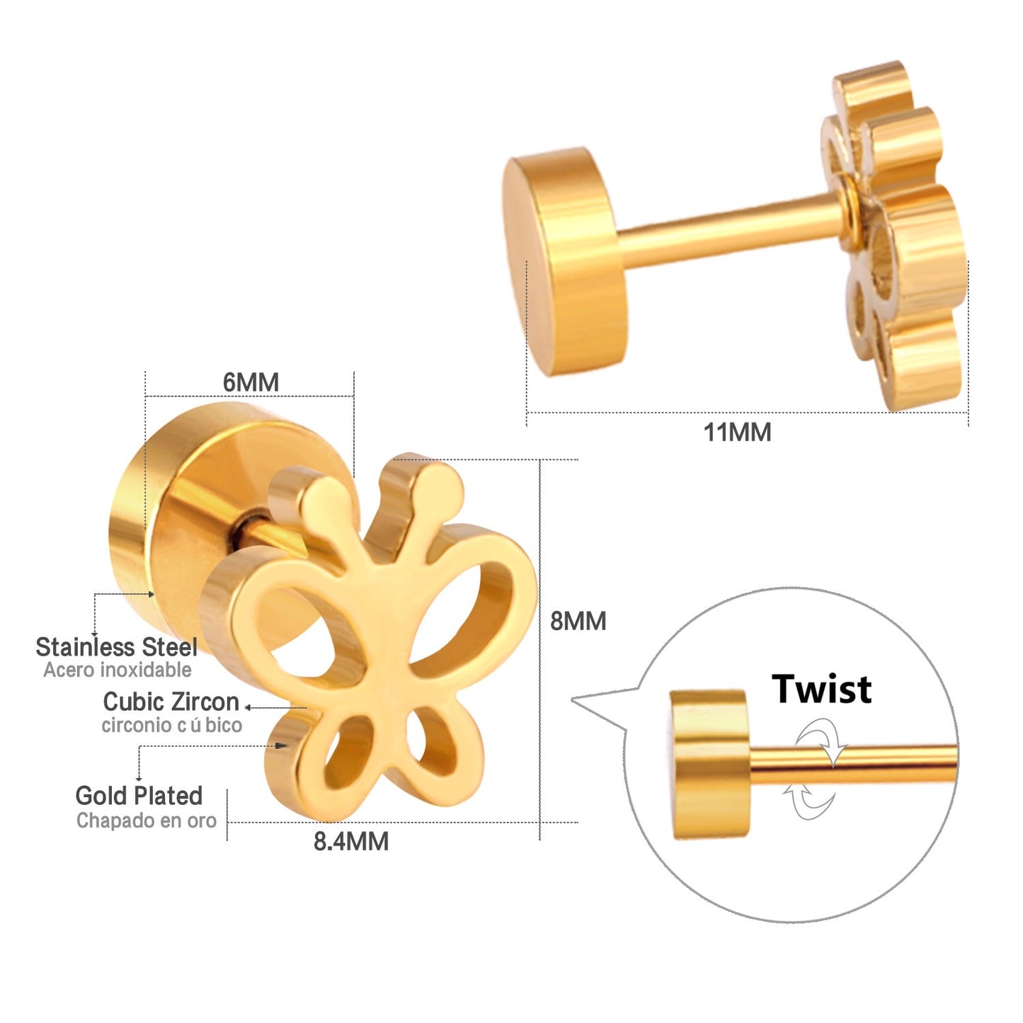 Sweet Butterfly gold earrings packaging – gift-ready children's earrings by Twisty Locks