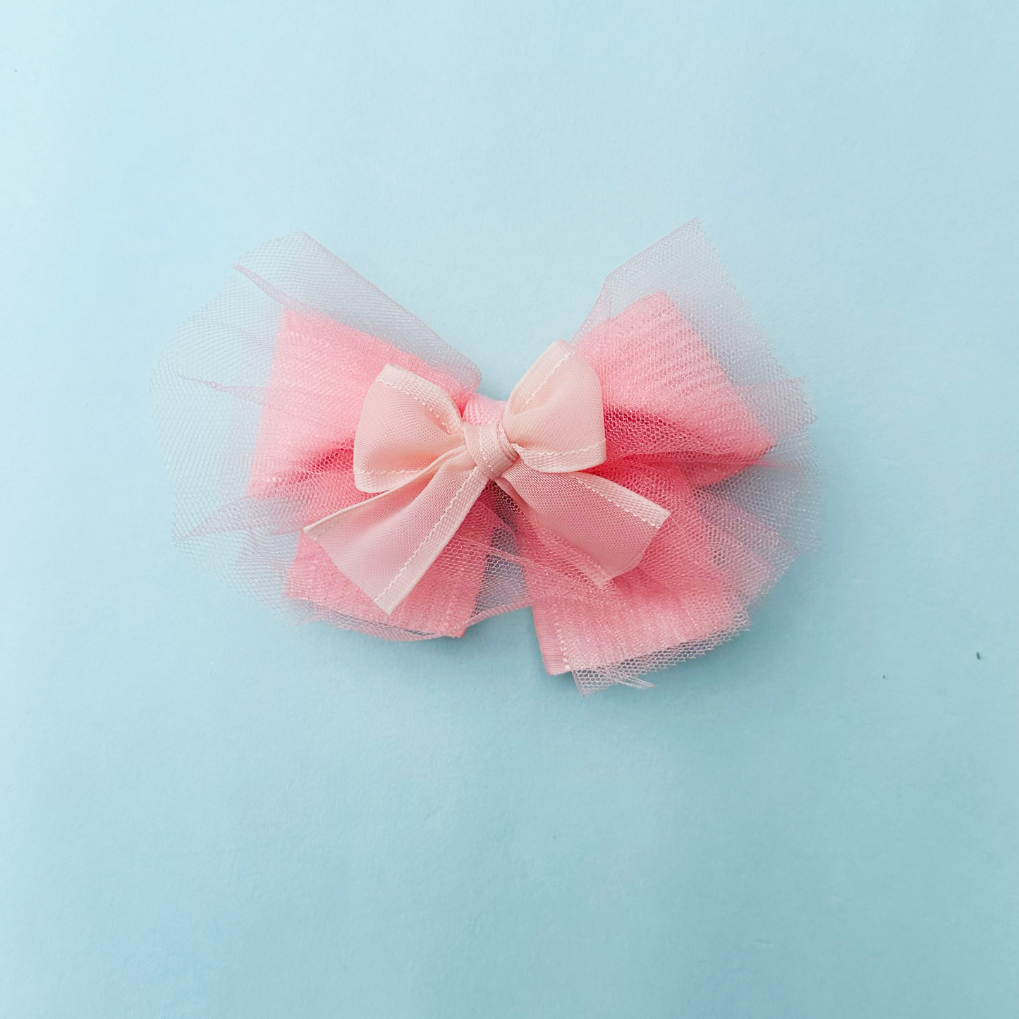 Tulle & Ribbon Peach Bow - Set of 1 - Twisty Locks - Kids Hair Accessories India