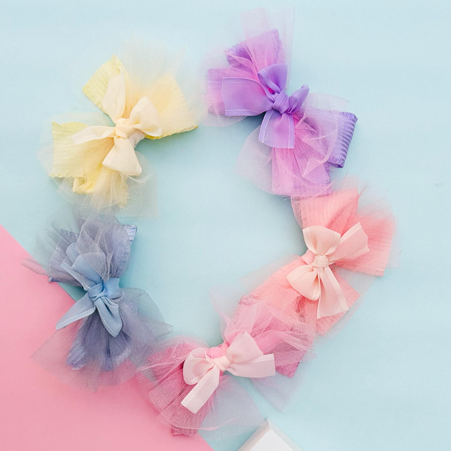 Tulle & Ribbon Peach Bow - Set of 1 - Twisty Locks - Kids Hair Accessories India