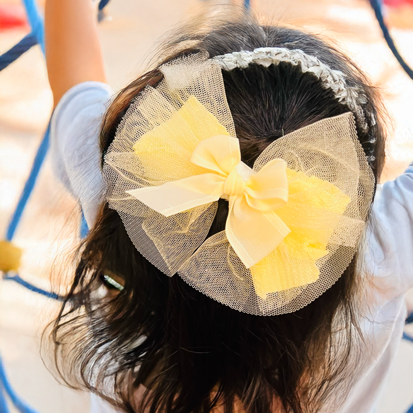 Tulle & Ribbon Yellow Bow - Set of 1 - Twisty Locks - Kids Hair Accessories India