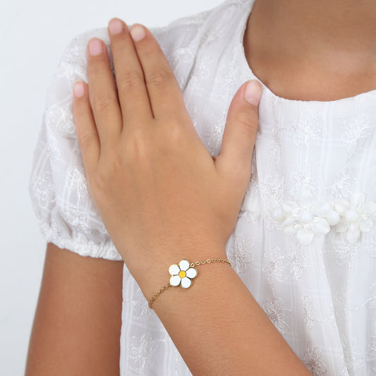 White FLower 18K Gold Plated Children's Bracelet - Twisty Locks - Kids and Women Hair Accessories, Fashion Clothing and Jewellery India