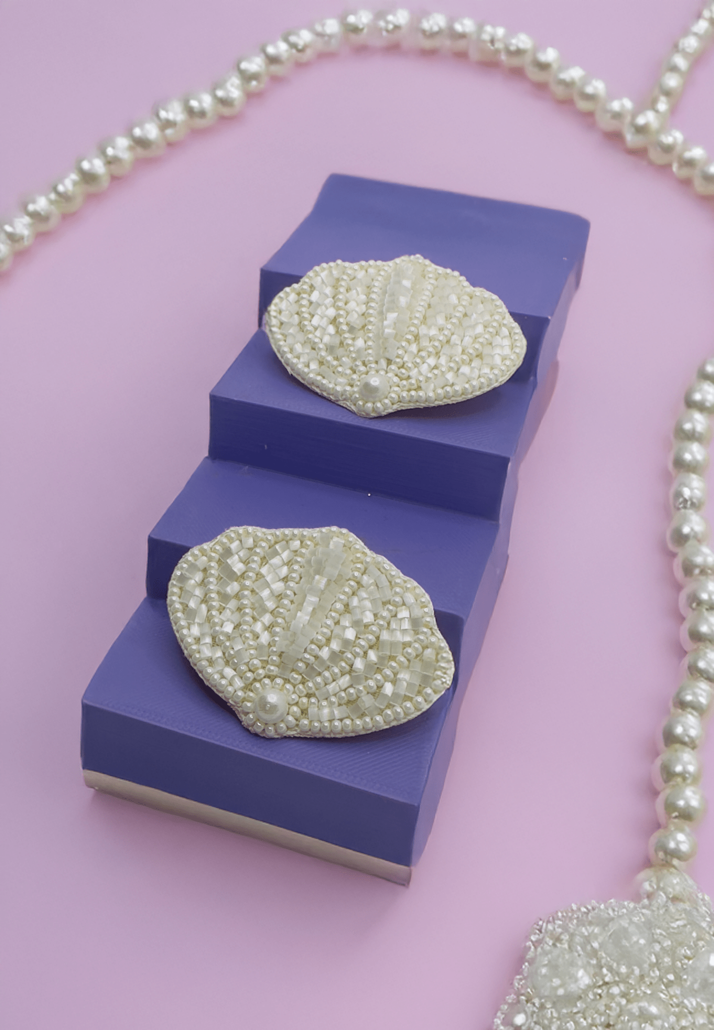 White Seashell Embroidered Hair Clips Set - Twisty Locks - Kids and Women Hair Accessories, Fashion Clothing and Jewellery India