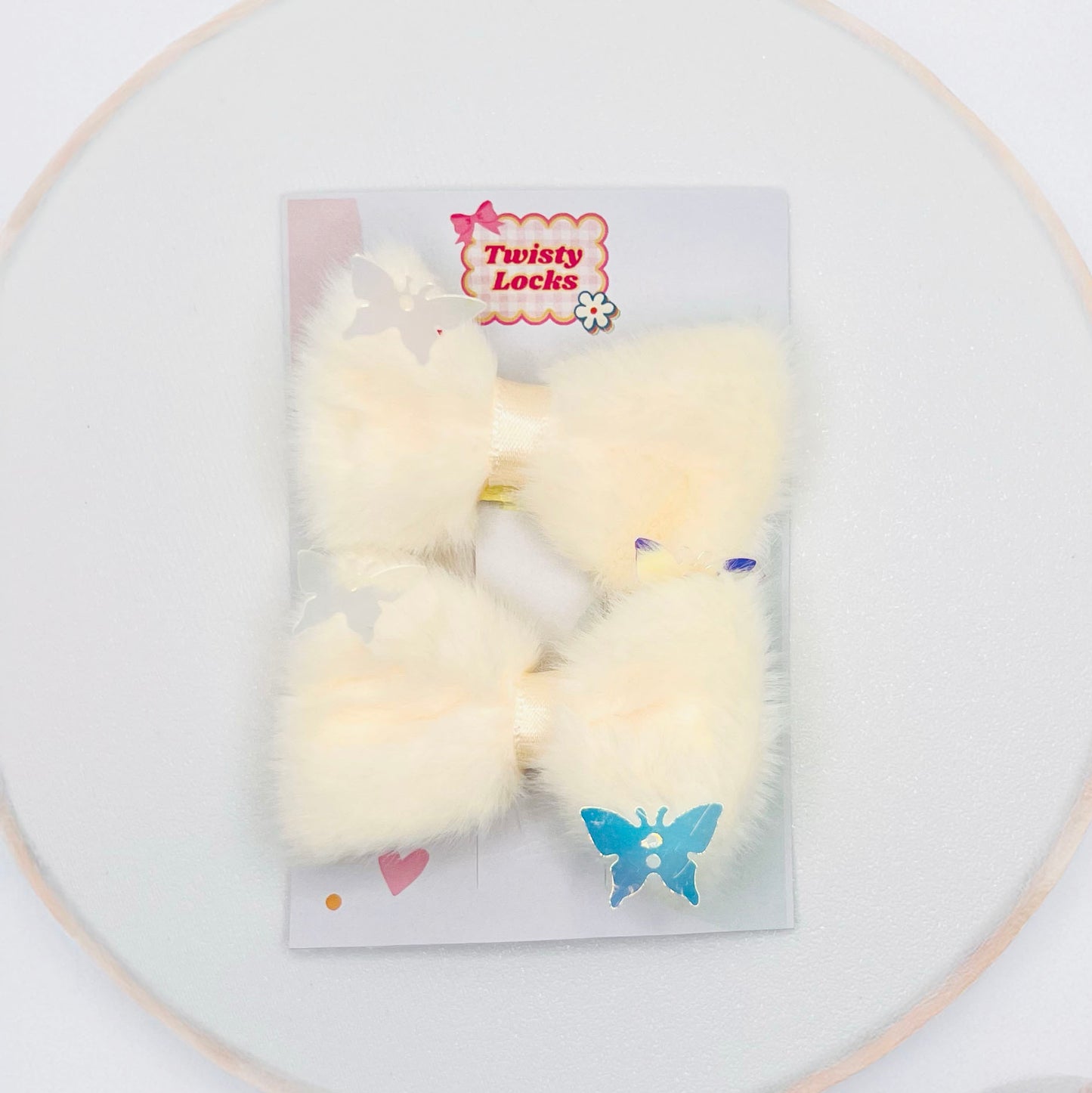 Yellow Furry Bow Clips - Set of 2 - Twisty Locks - Kids and Women Hair Accessories, Fashion Clothing and Jewellery India