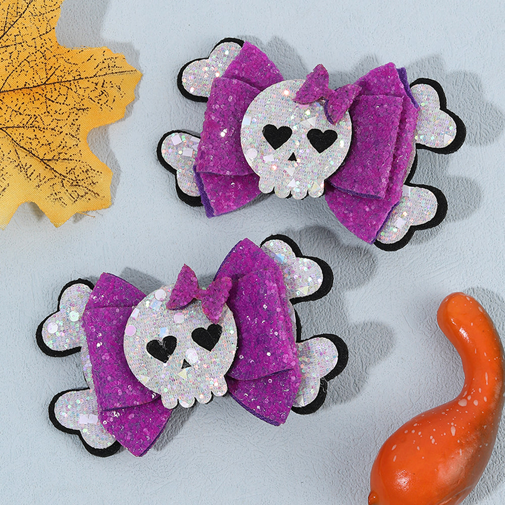 Sparkly Skull Halloween Hair Bow - Set of 2