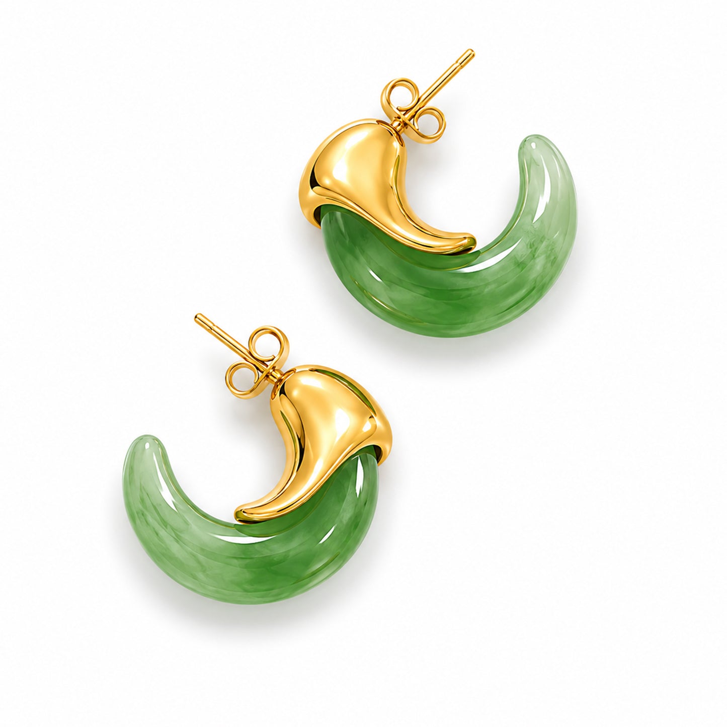 Jade Crescent Hoop 18K Gold-Plated Earrings