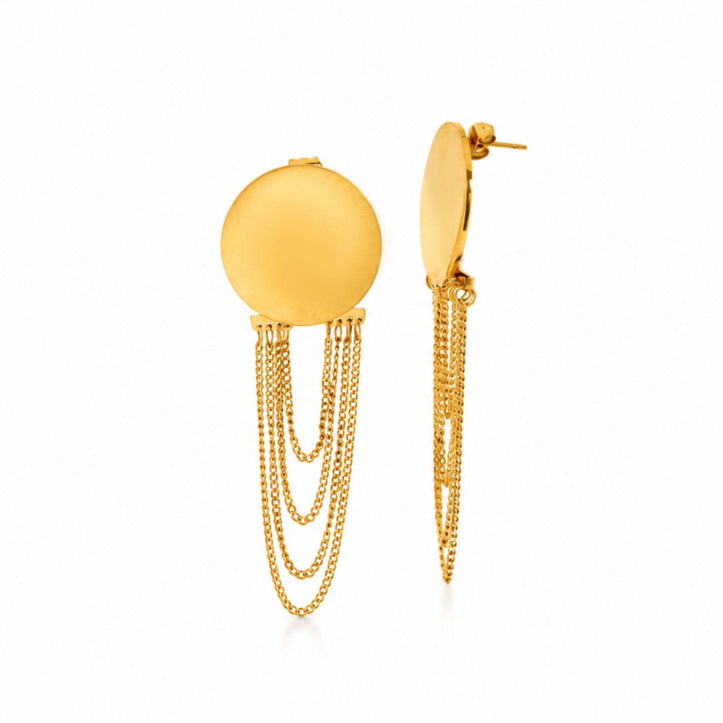 Disc & Chain Tassel 18K Gold-Plated Earrings