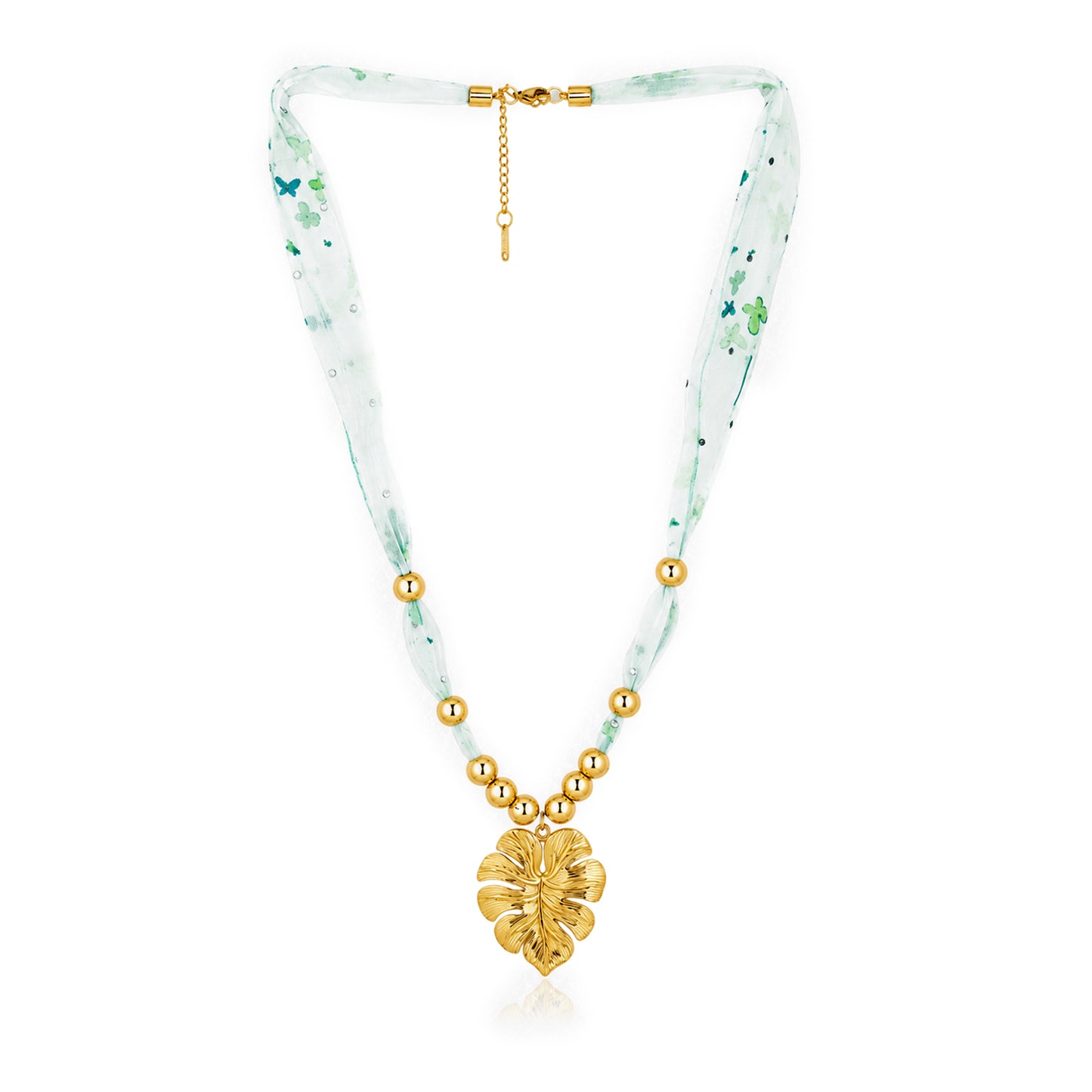 Monstera Leaf Ribbon Bead 18K Gold-Plated Necklace