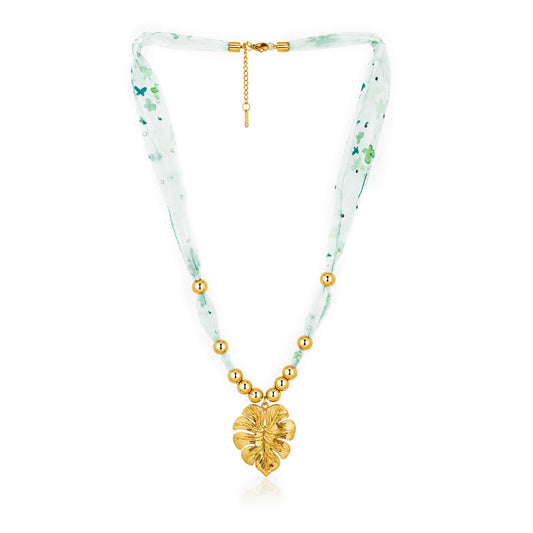 Monstera Leaf Ribbon Bead 18K Gold-Plated Necklace