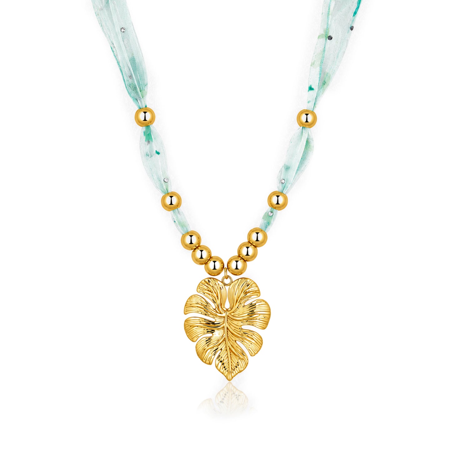 Monstera Leaf Ribbon Bead 18K Gold-Plated Necklace