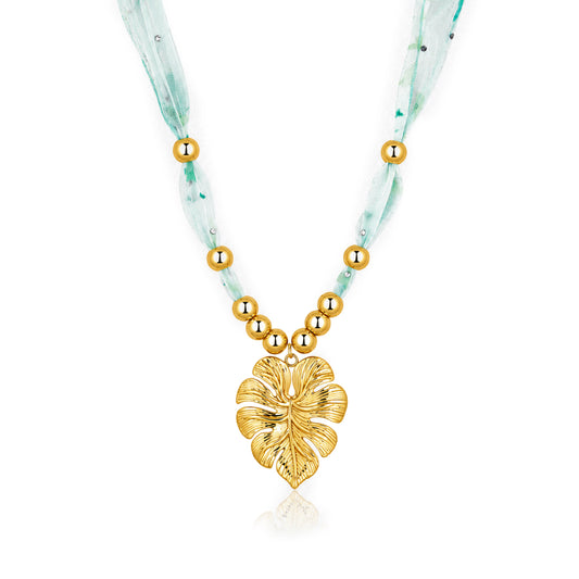 Monstera Leaf Ribbon Bead 18K Gold-Plated Necklace