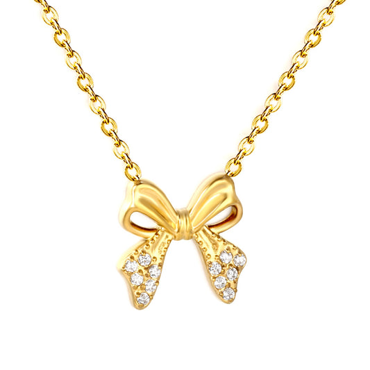 Pavé Bow CZ necklace for women – delicate bow pendant 18K gold-plated by Twisty Locks